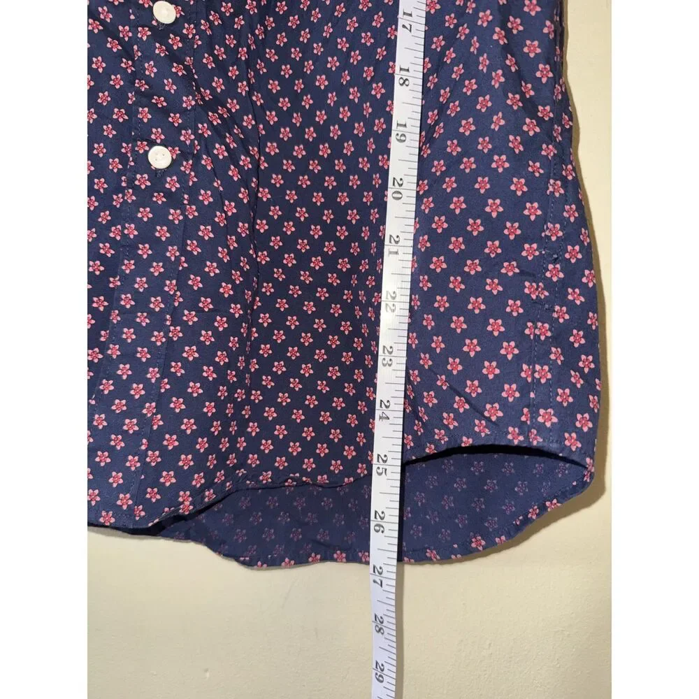 J.Crew Secret Wash Shirt Small Classic Fit Short Sleeve Navy Pink Floral Stretch